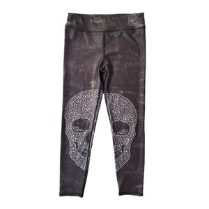 Evolution‎ & Creation Women's Black White Skull Crop Leggings Medium